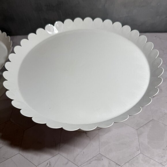 2 Scalloped Edged Pedestal White Cake or Dessert Stands Metal 10” & 8” OSD - Picture 8 of 8